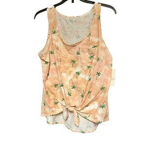 Pretty Rebel Womens Large Peach Tie Dye Palm Tree Front Tie Tank Top NWT